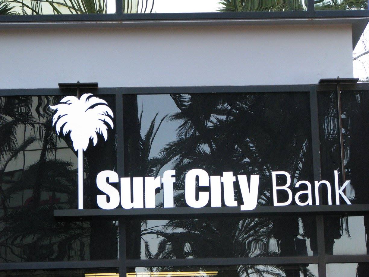 surf city bank window wall and graphic